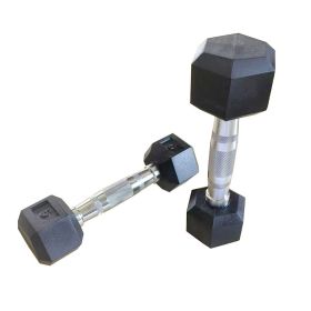 5LB 1-Pair (2pieces) HDRS Rubber Coated Solid Cast Iron Dumbbell with Contoured Chrome Handle, Hexagon Head